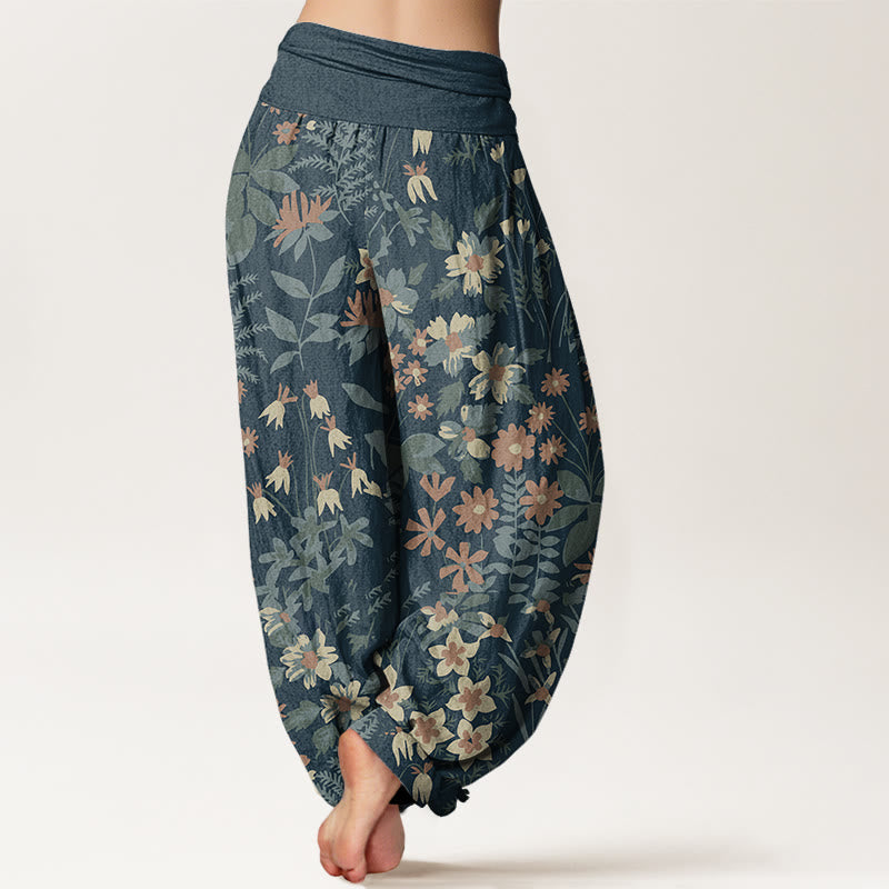 Tactile Cotton Botanical Pleated-Waist Harem Pants