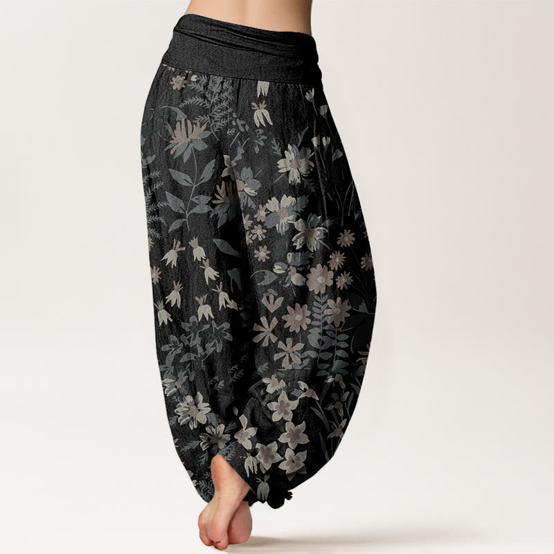 Tactile Cotton Botanical Pleated-Waist Harem Pants