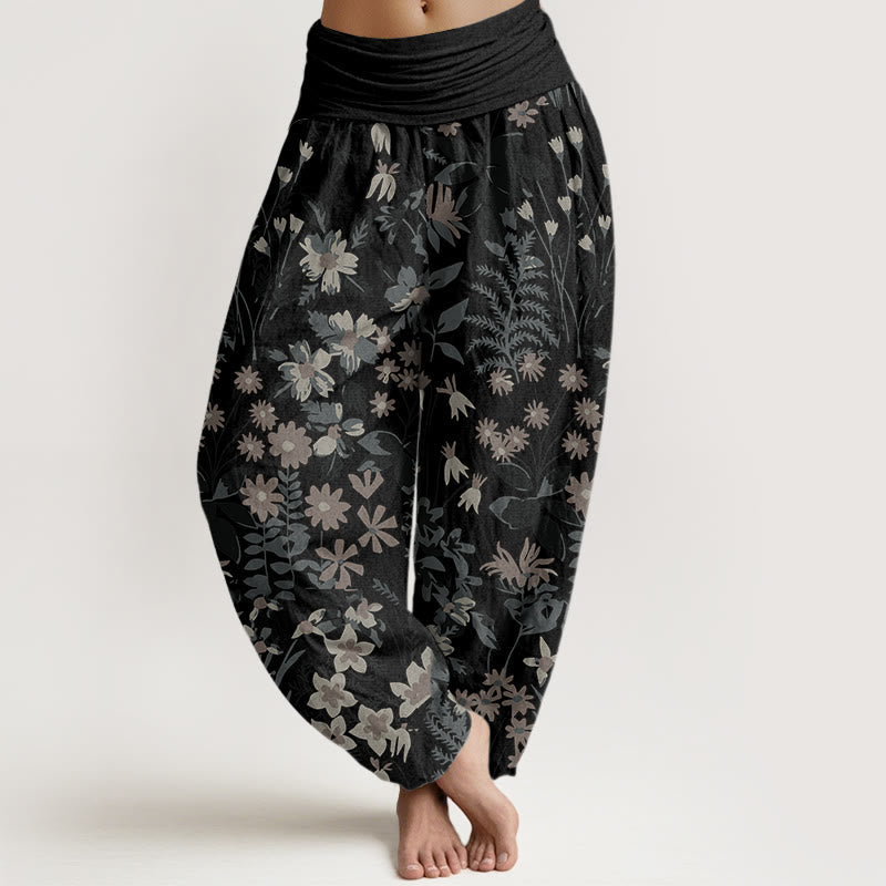 Tactile Cotton Botanical Pleated-Waist Harem Pants