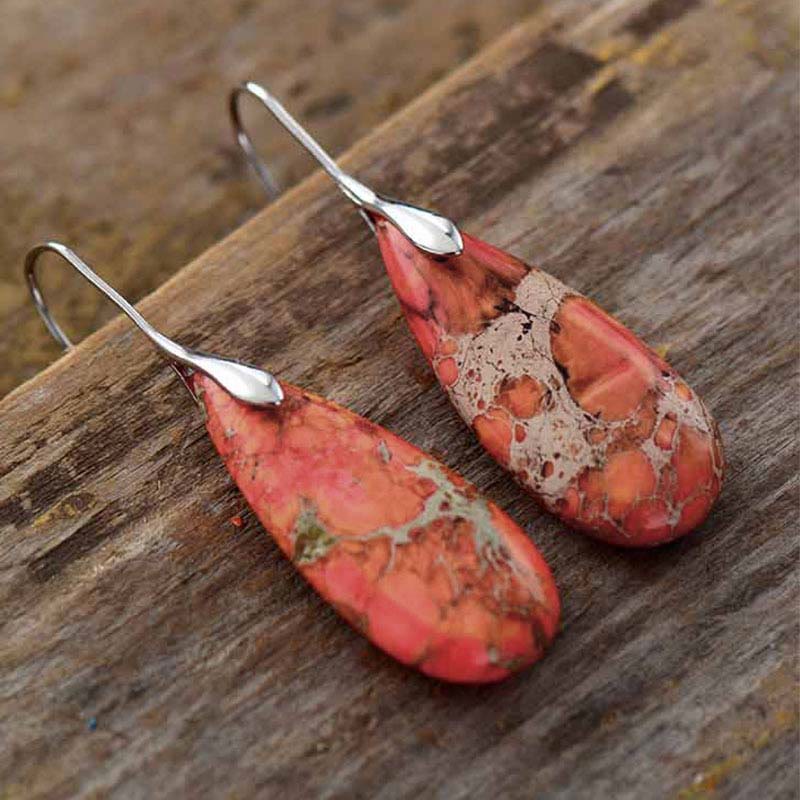 Natural Imperial Jasper Emperor Stone Crystal Drop Earrings