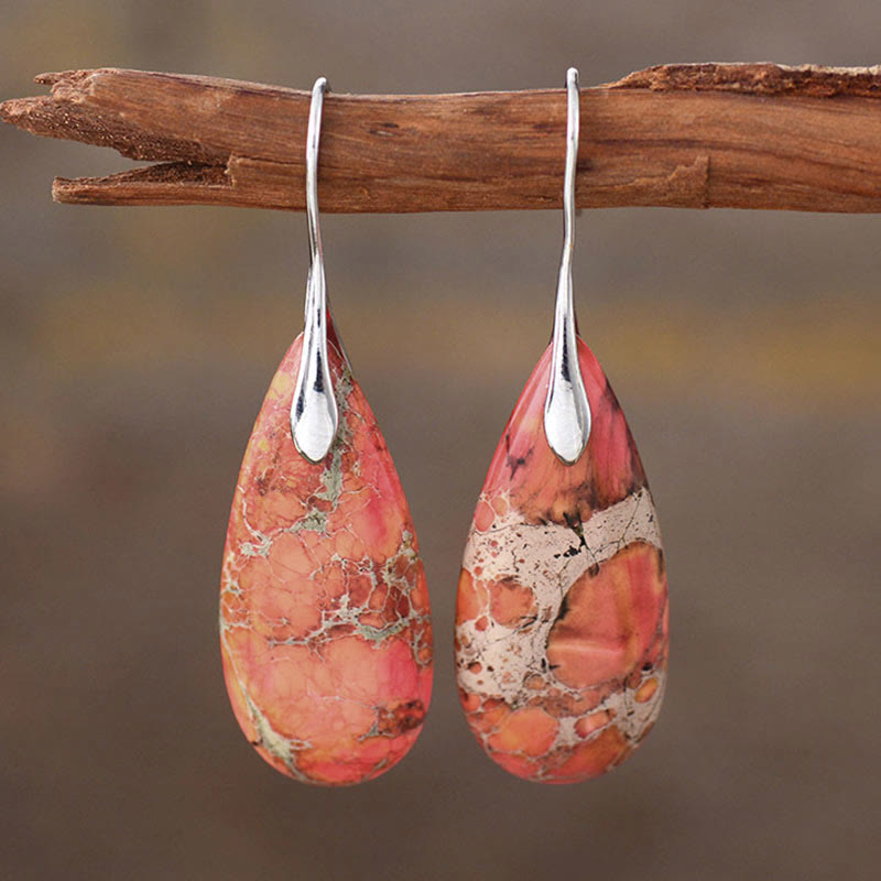 Natural Imperial Jasper Emperor Stone Crystal Drop Earrings