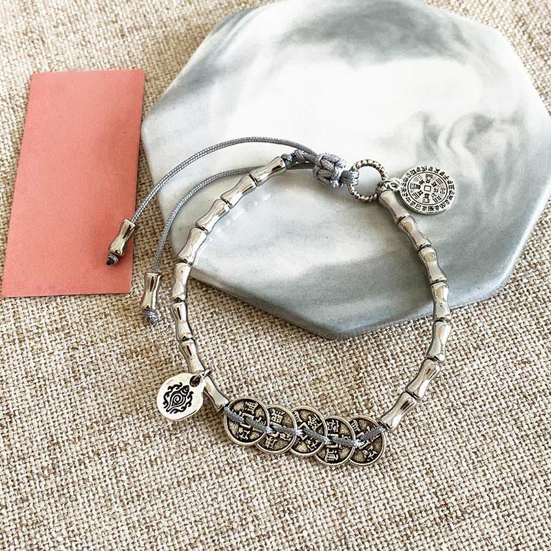 Mountain Ghost Coin & Bagua Taoist Talisman Five-Emperor Chinese Coin Bracelet