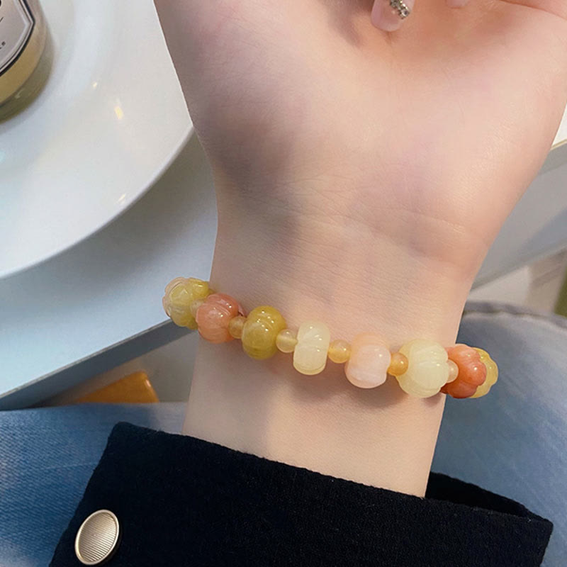 Natural Hand-Carved Golden Silk Jade Pumpkin Beaded Bracelet