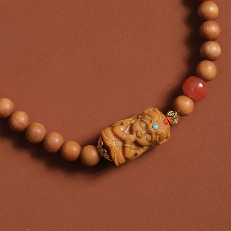 Tibetan Zakiram Goddess Of Wealth South Red Agate Sandalwood Fortune Bracelet