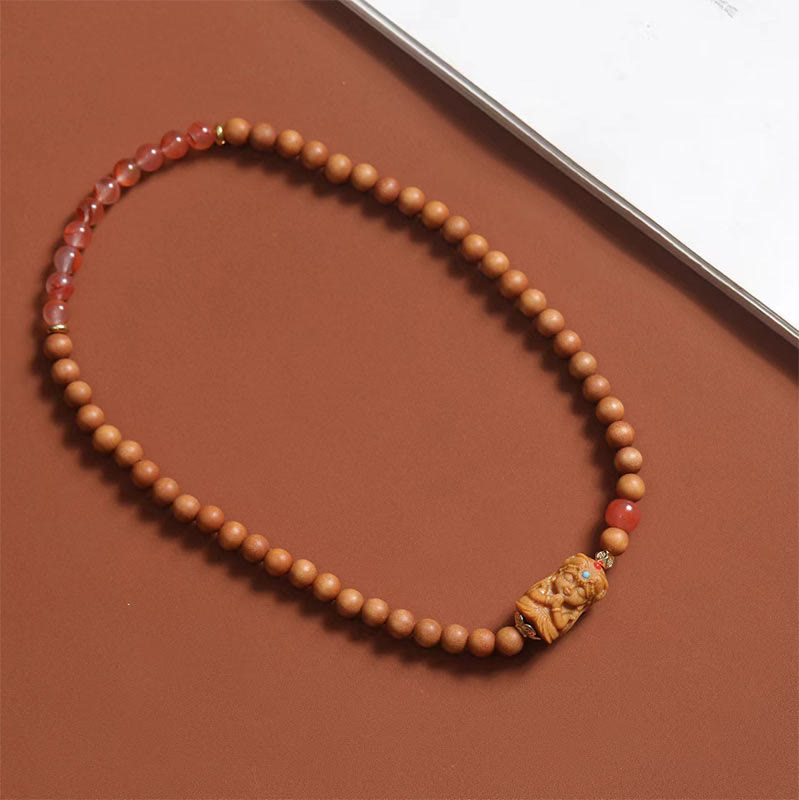 Tibetan Zakiram Goddess Of Wealth South Red Agate Sandalwood Fortune Bracelet