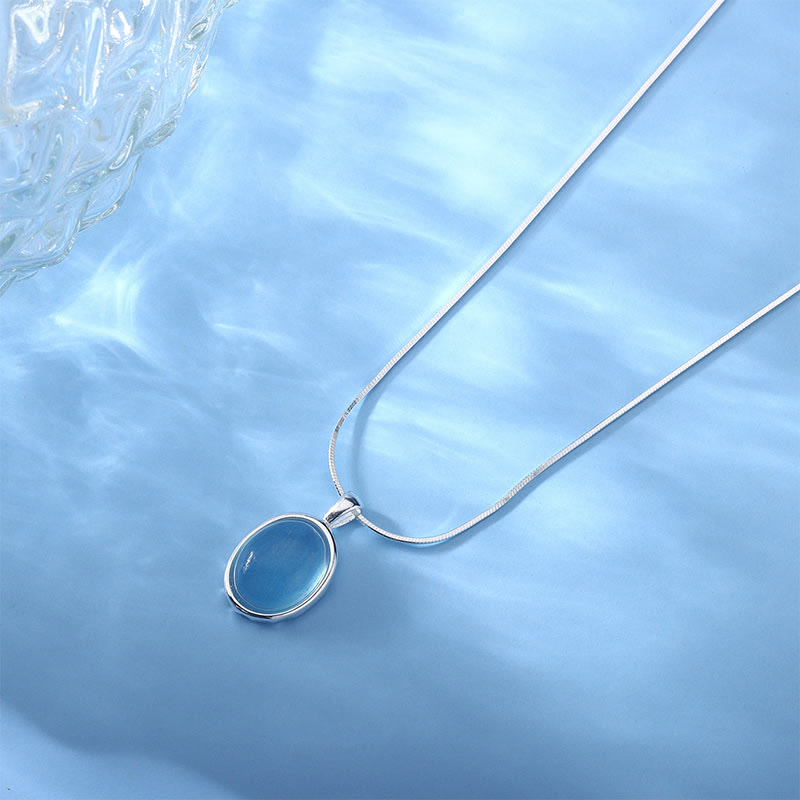 925 Sterling Silver Aquamarine Healing Clavicle Chain Necklace Pendant