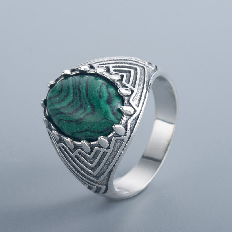 Vintage 925 Sterling Silver Oval Malachite Stone Ring