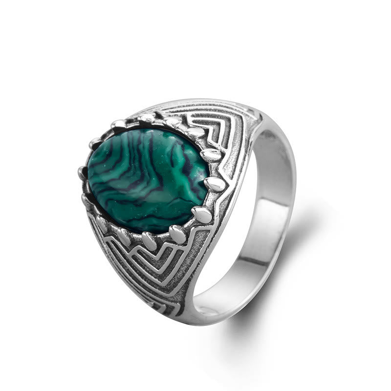 Vintage 925 Sterling Silver Oval Malachite Stone Ring