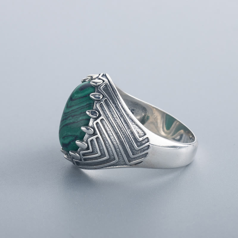Vintage 925 Sterling Silver Oval Malachite Stone Ring
