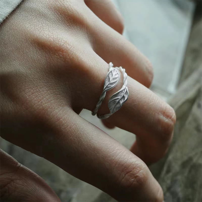 Minimalist Copper Leaf Nature-Inspired Adjustable Open Ring