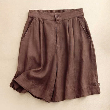 Summer Casual Solid Color Zipper Button Acrylic Fiber Frog Button Women's Shorts With Pockets