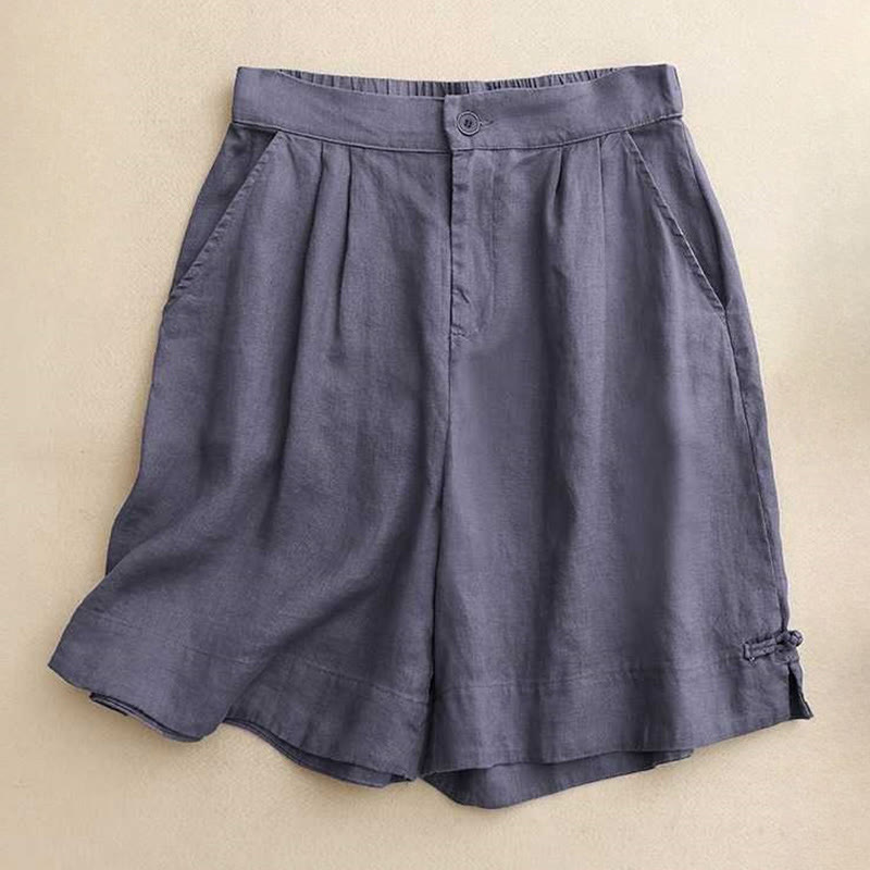 Summer Casual Solid Color Zipper Button Acrylic Fiber Frog Button Women's Shorts With Pockets