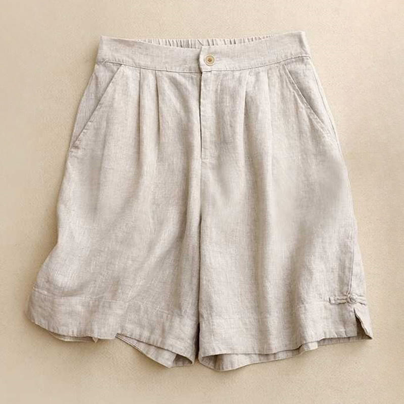 Summer Casual Solid Color Zipper Button Acrylic Fiber Frog Button Women's Shorts With Pockets