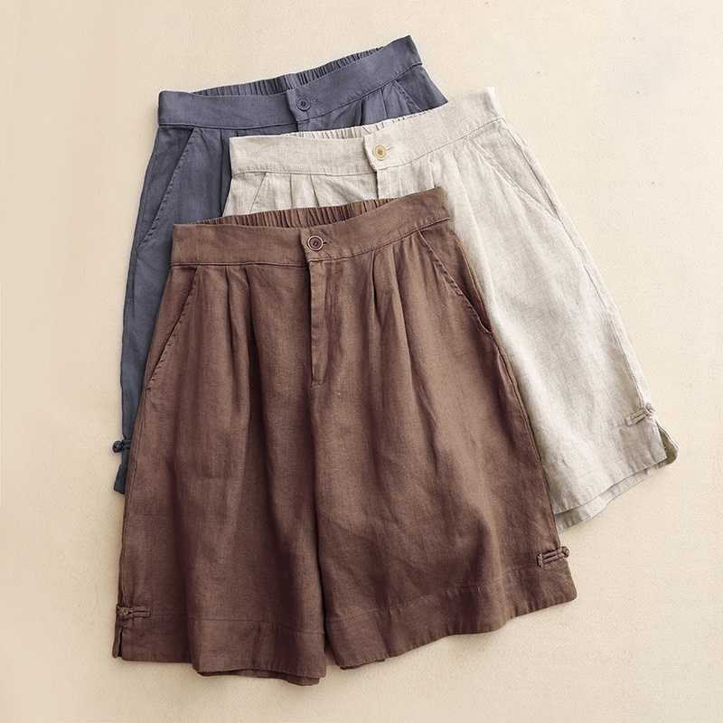 Summer Casual Solid Color Zipper Button Acrylic Fiber Frog Button Women's Shorts With Pockets