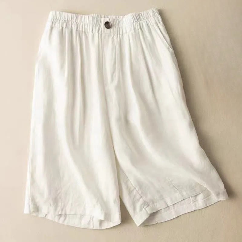 Summer Casual Plain Zipper Button Cotton Linen Women's Shorts With Pockets