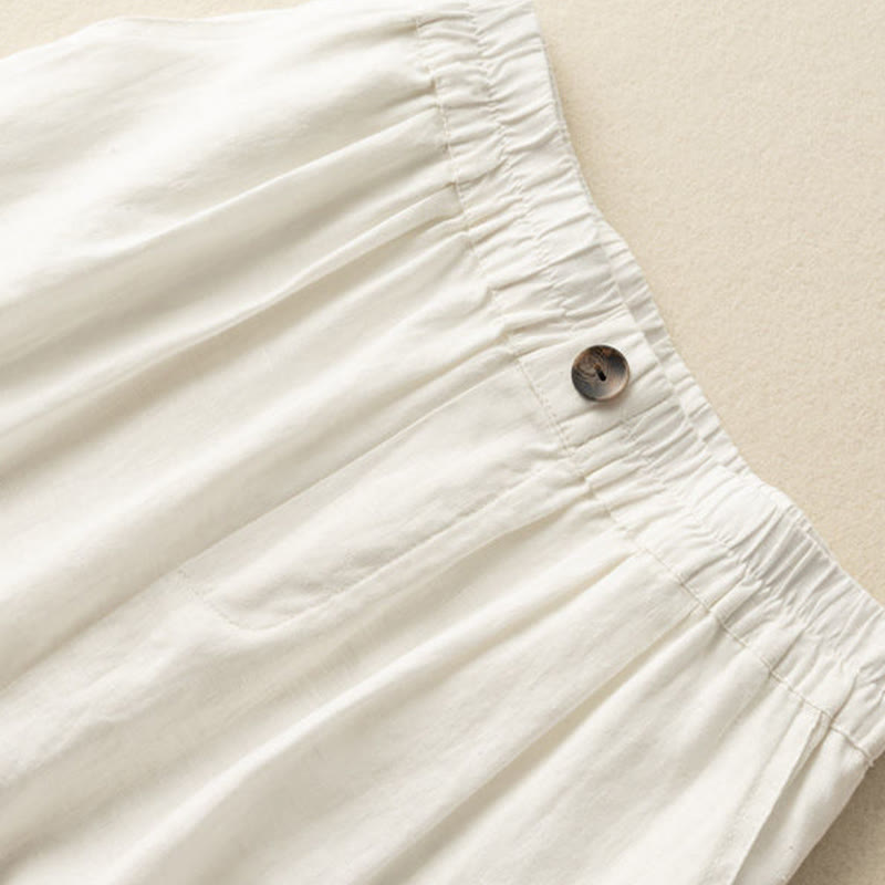 Summer Casual Plain Zipper Button Cotton Linen Women's Shorts With Pockets