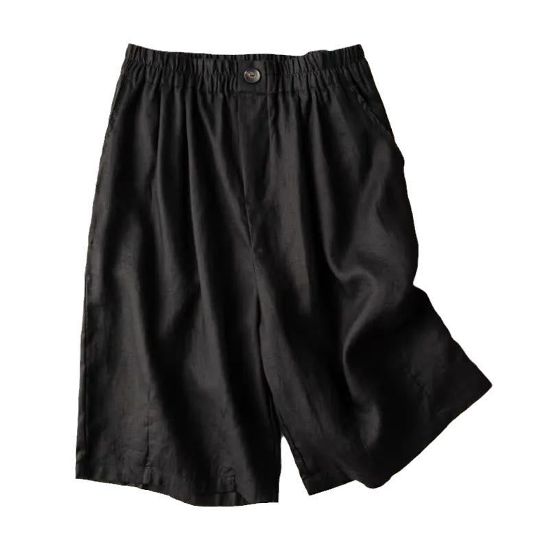 Summer Casual Plain Zipper Button Cotton Linen Women's Shorts With Pockets