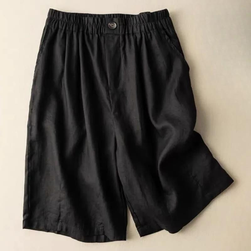 Summer Casual Plain Zipper Button Cotton Linen Women's Shorts With Pockets