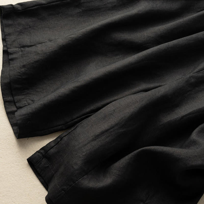 Summer Casual Plain Zipper Button Cotton Linen Women's Shorts With Pockets