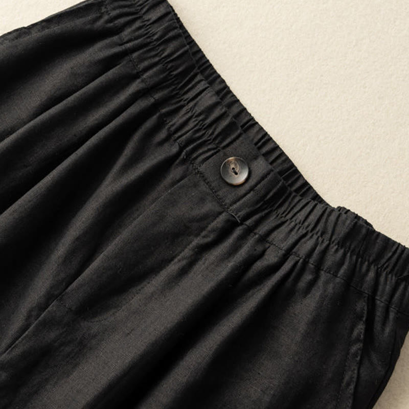 Summer Casual Plain Zipper Button Cotton Linen Women's Shorts With Pockets