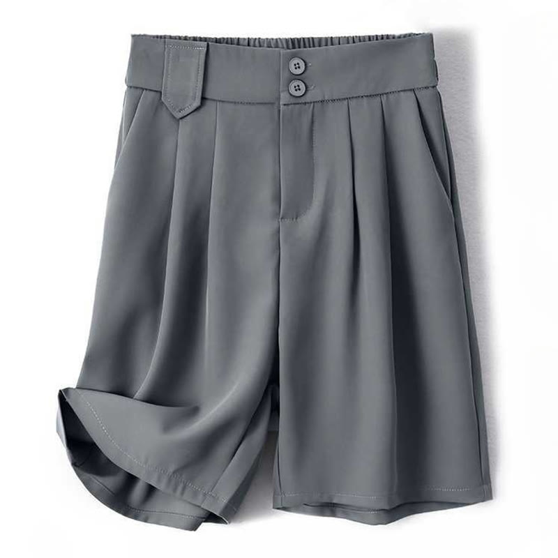 Summer Casual Zipper Button Loose Plain Cotton Linen Women's Shorts With Pockets