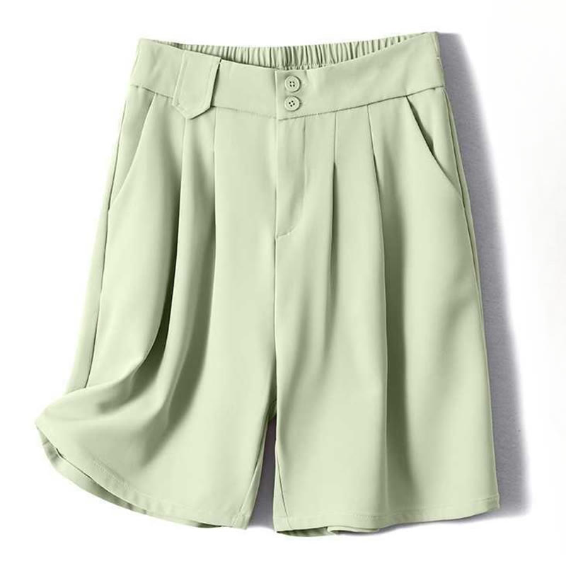 Summer Casual Zipper Button Loose Plain Cotton Linen Women's Shorts With Pockets