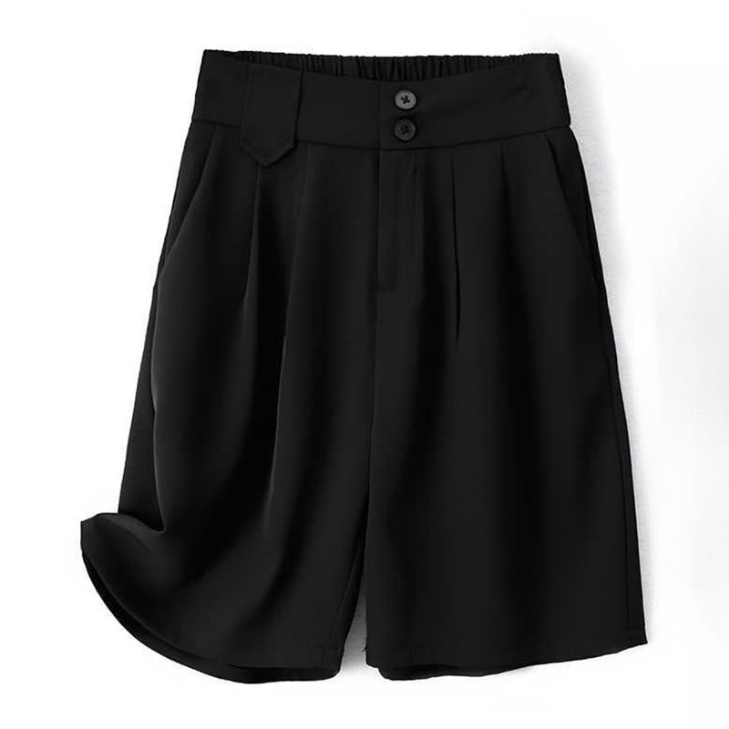 Summer Casual Zipper Button Loose Plain Cotton Linen Women's Shorts With Pockets