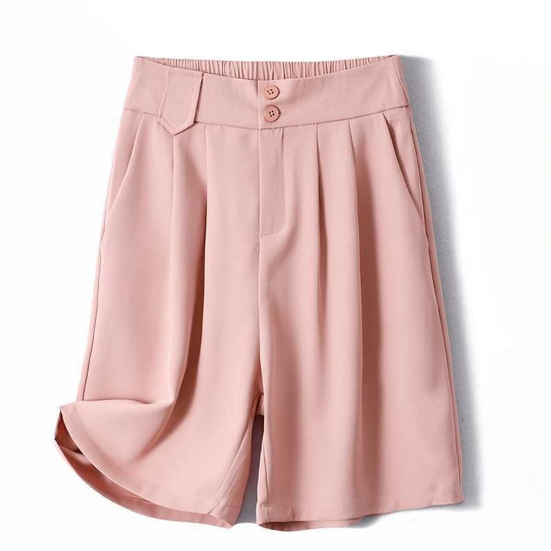 Summer Casual Zipper Button Loose Plain Cotton Linen Women's Shorts With Pockets