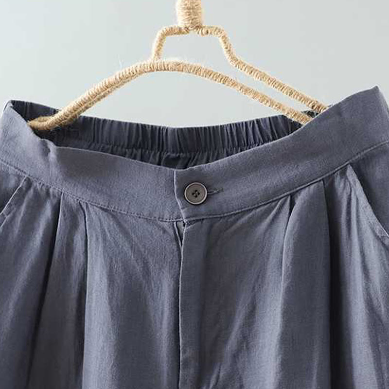 Summer Casual Solid Color Frog Button Zipper Button Acrylic Fiber Women's Shorts With Pockets