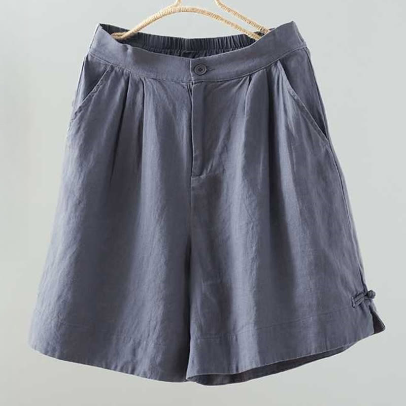 Summer Casual Solid Color Frog Button Zipper Button Acrylic Fiber Women's Shorts With Pockets