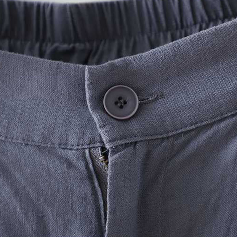 Summer Casual Solid Color Frog Button Zipper Button Acrylic Fiber Women's Shorts With Pockets
