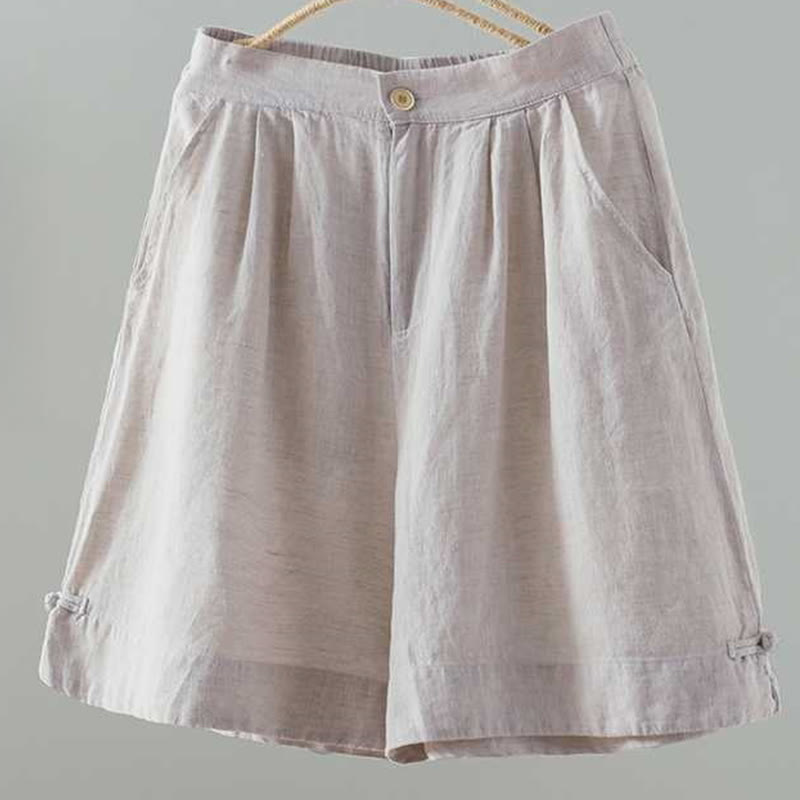 Summer Casual Solid Color Frog Button Zipper Button Acrylic Fiber Women's Shorts With Pockets