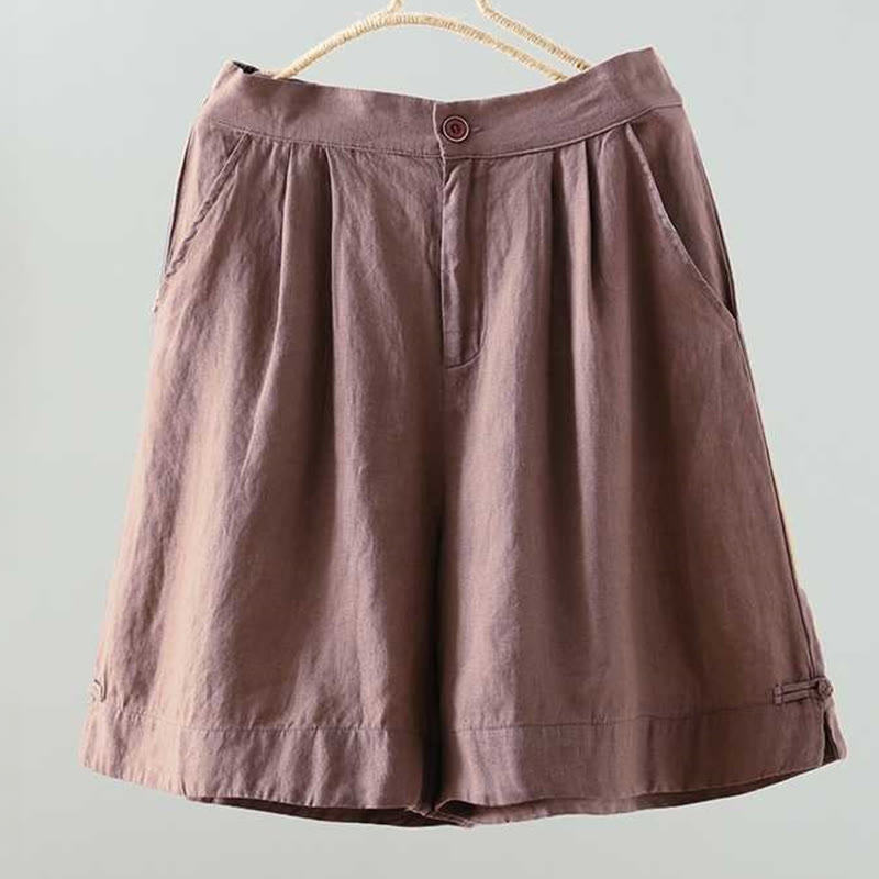 Summer Casual Solid Color Frog Button Zipper Button Acrylic Fiber Women's Shorts With Pockets