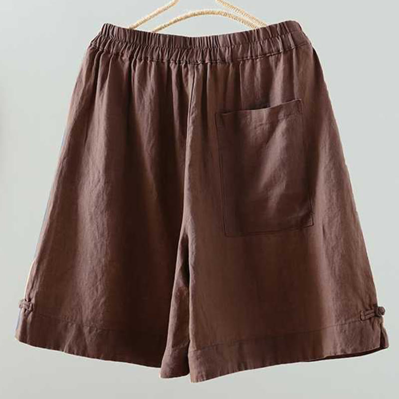 Summer Casual Solid Color Frog Button Zipper Button Acrylic Fiber Women's Shorts With Pockets