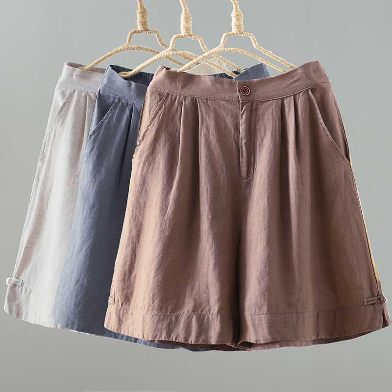 Summer Casual Solid Color Frog Button Zipper Button Acrylic Fiber Women's Shorts With Pockets