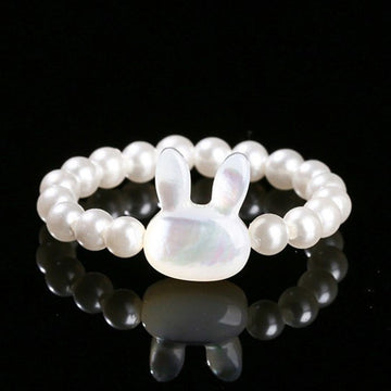 3mm Tridacna Beaded Elastic Ring with Rabbit Symbolism