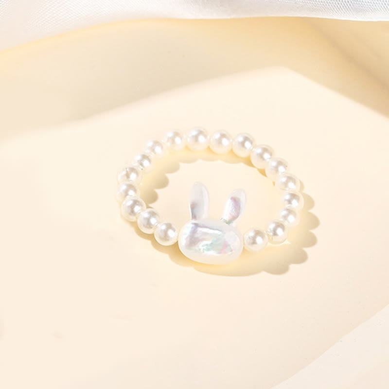 3mm Tridacna Beaded Elastic Ring with Rabbit Symbolism