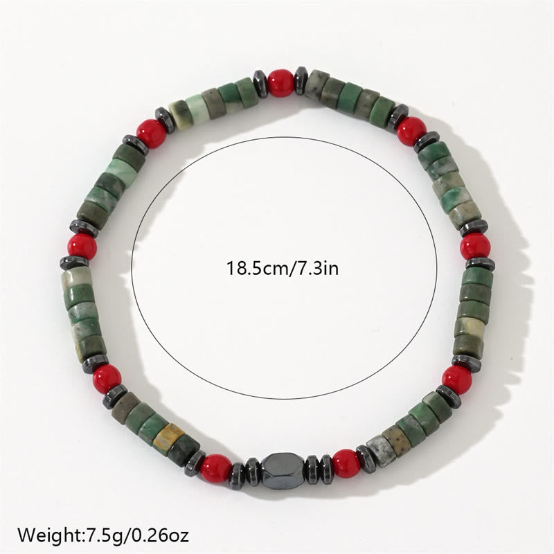 Natural Hematite and Red Coral with Green Stone Grounding Bracelet