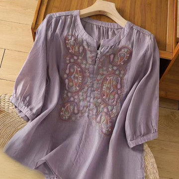 Tactile Cotton Frog-Button Half-Sleeve Meditation Shirt