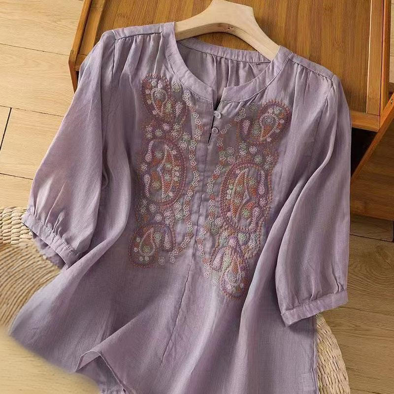 Tactile Cotton Frog-Button Half-Sleeve Meditation Shirt