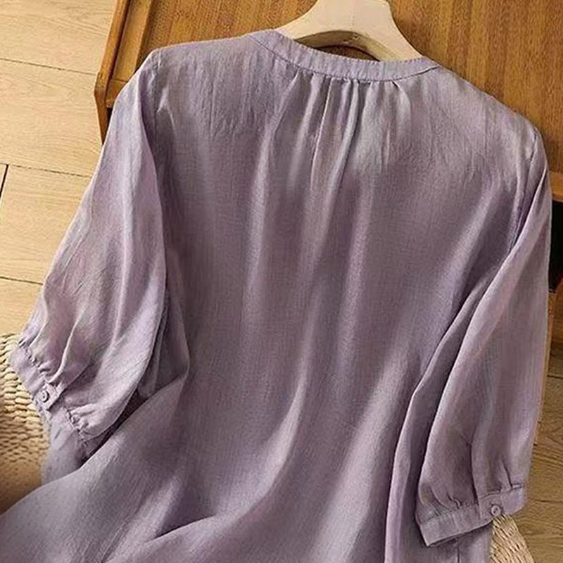 Tactile Cotton Frog-Button Half-Sleeve Meditation Shirt