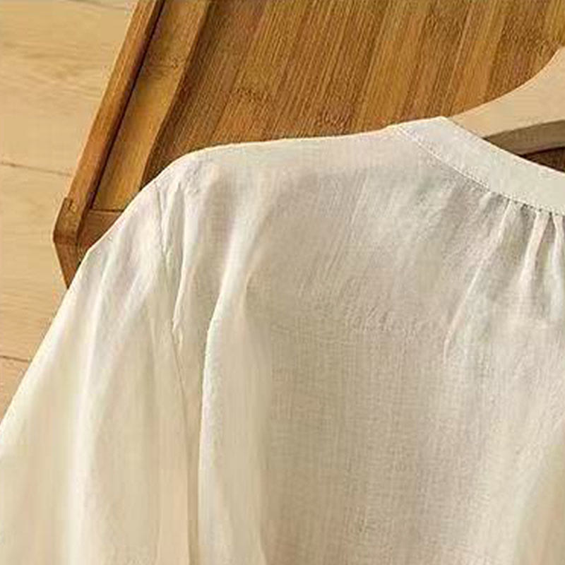 Tactile Cotton Frog-Button Half-Sleeve Meditation Shirt