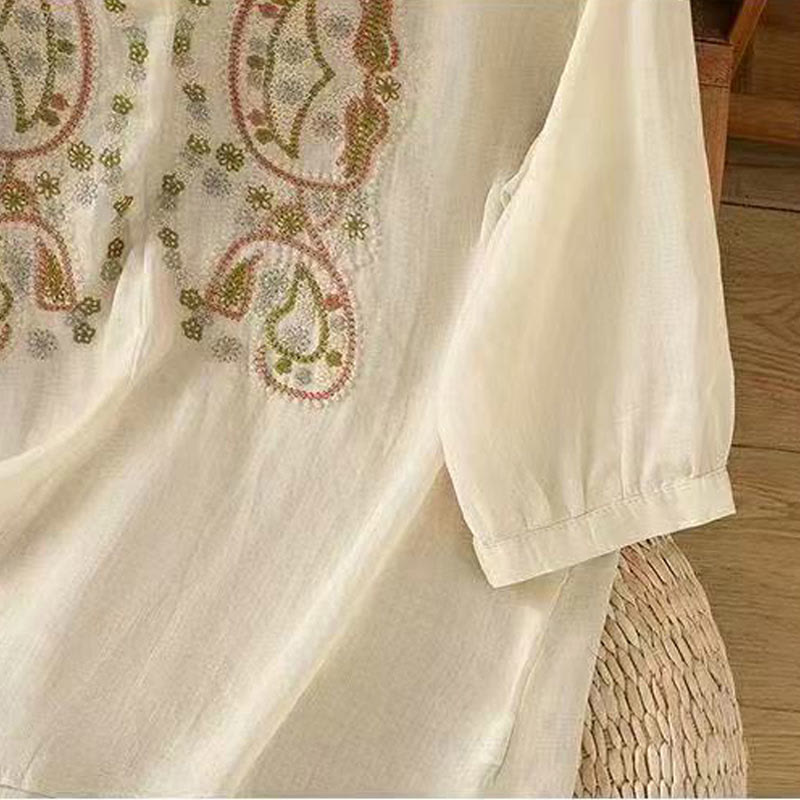 Tactile Cotton Frog-Button Half-Sleeve Meditation Shirt