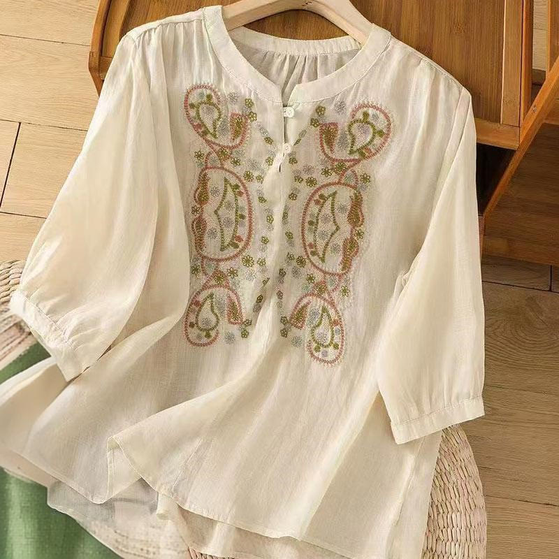 Tactile Cotton Frog-Button Half-Sleeve Meditation Shirt