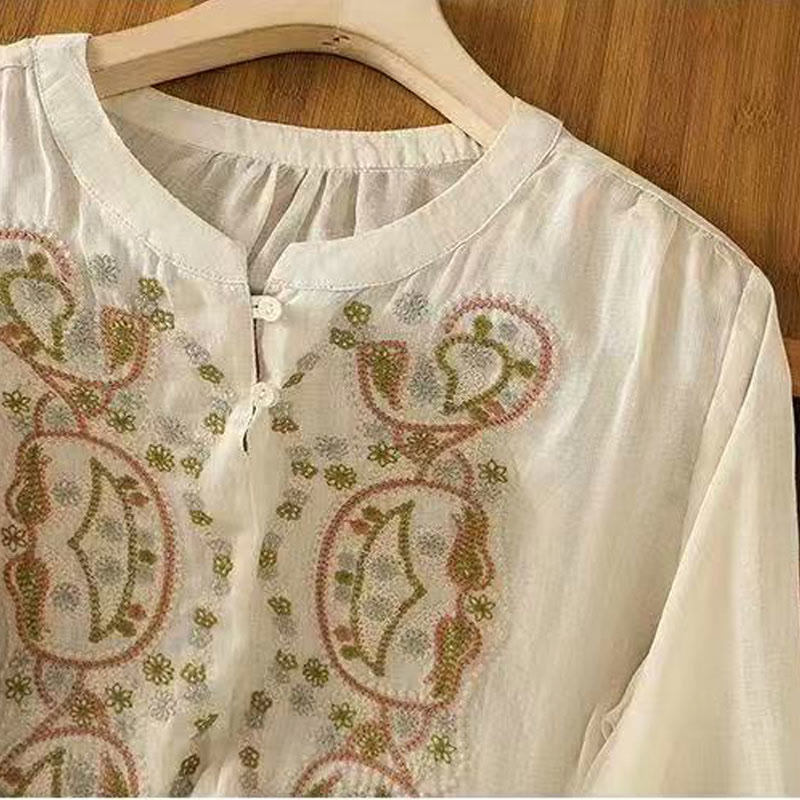 Tactile Cotton Frog-Button Half-Sleeve Meditation Shirt