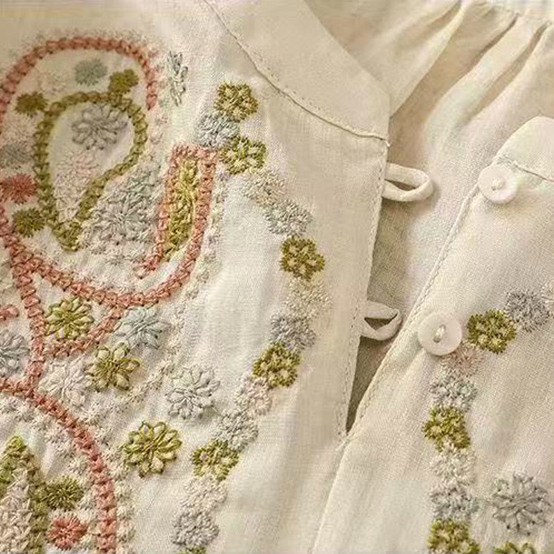 Tactile Cotton Frog-Button Half-Sleeve Meditation Shirt