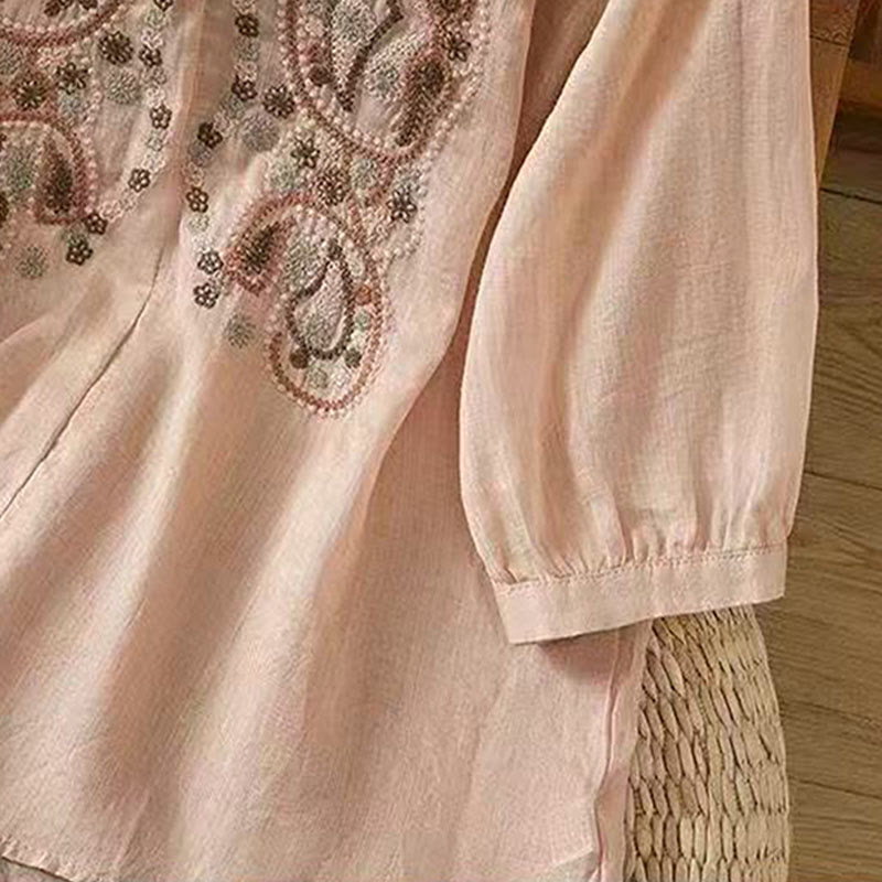 Tactile Cotton Frog-Button Half-Sleeve Meditation Shirt