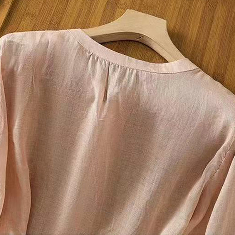 Tactile Cotton Frog-Button Half-Sleeve Meditation Shirt