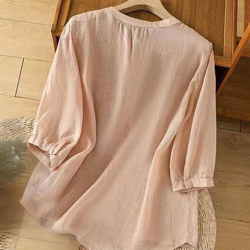 Tactile Cotton Frog-Button Half-Sleeve Meditation Shirt