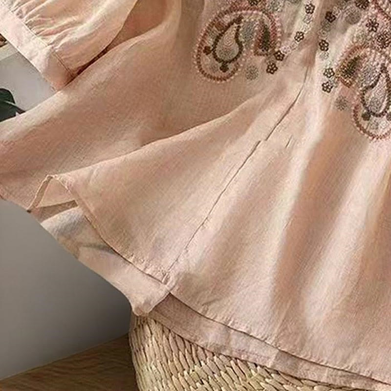 Tactile Cotton Frog-Button Half-Sleeve Meditation Shirt
